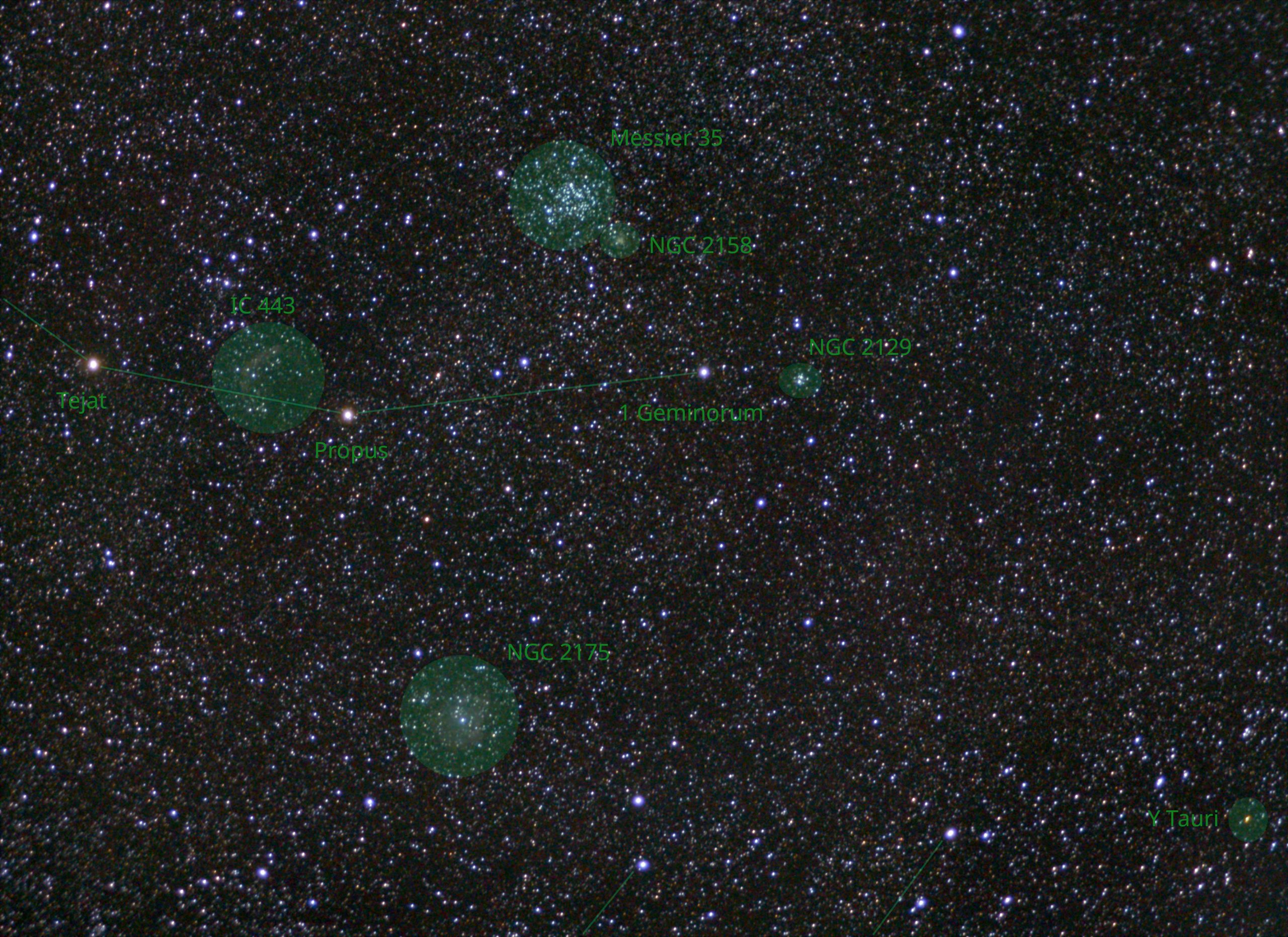 Ein erster Deep-Sky-Versuch: NGC 2175, IC 443, Messier 35 und weitere Objekte